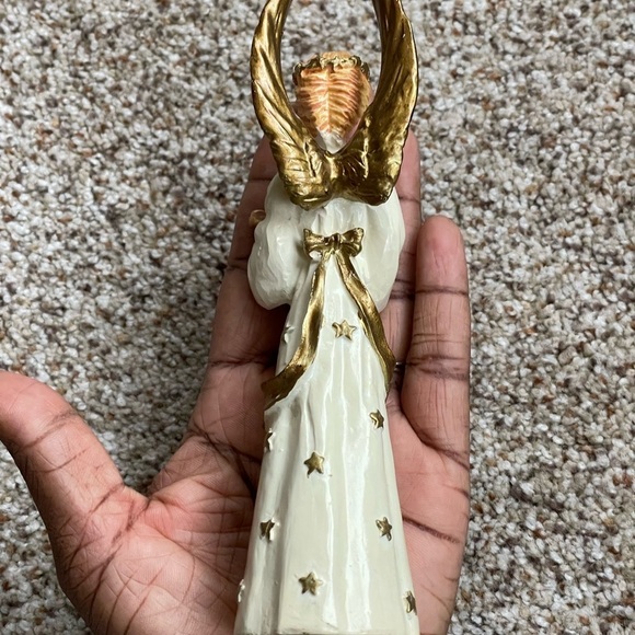 Porcelain  white Angel With golden wings and  Harp - Picture 5 of 7